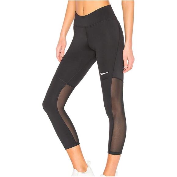 Nike Women's Training Running Athleisure Fly Victory Black Crop Mesh Tight S - Picture 5 of 14